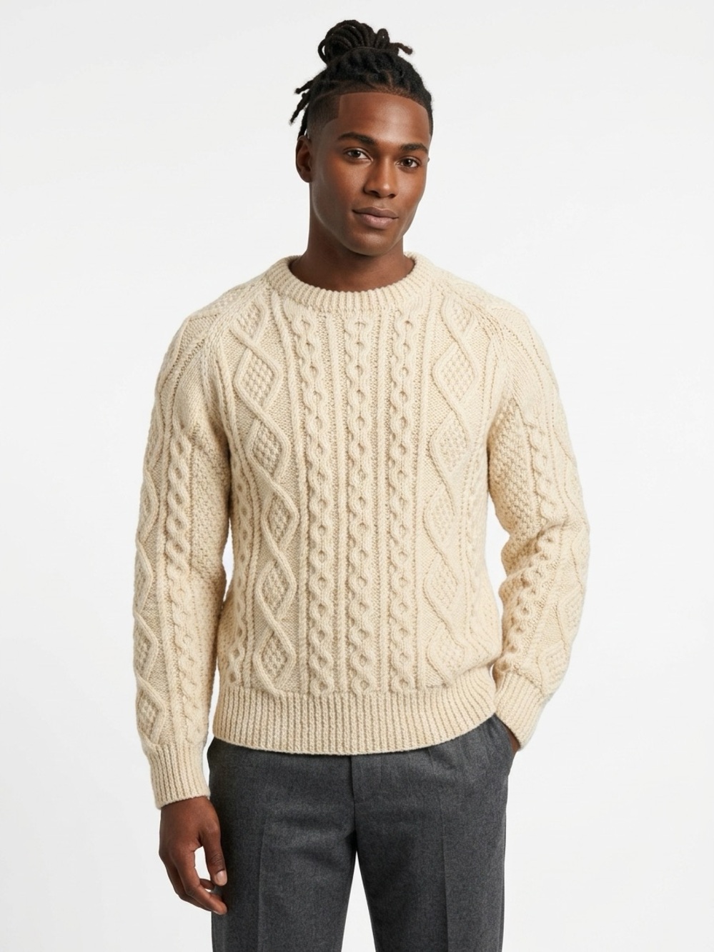 Glencraft Handknits Vintage Aran Cable Knit Sweater Pure Wool Cream M